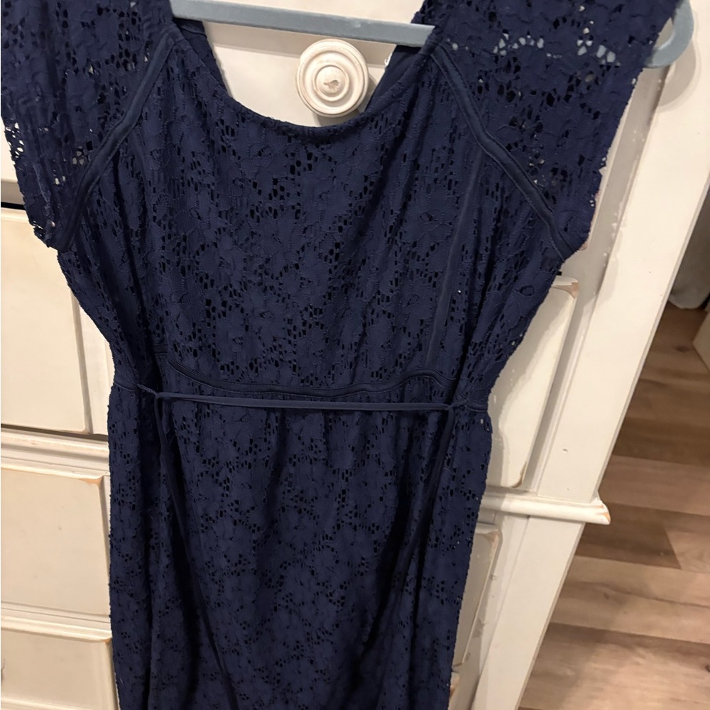 Women's Navy Lace Fit & Flare Long Sleeve Dress/motherhood maternity dress - Picture 8 of 9